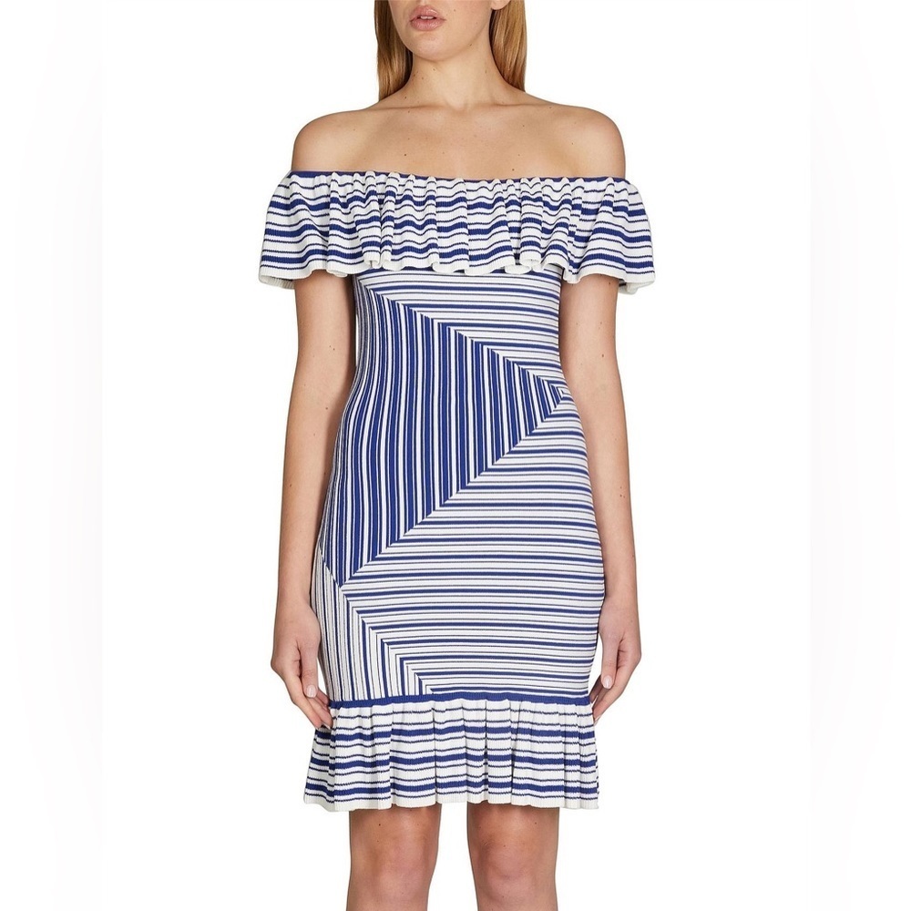 Rebecca Vallance Corsica Blue and White Stripe Off shoulder Mini ruffle dress 2
